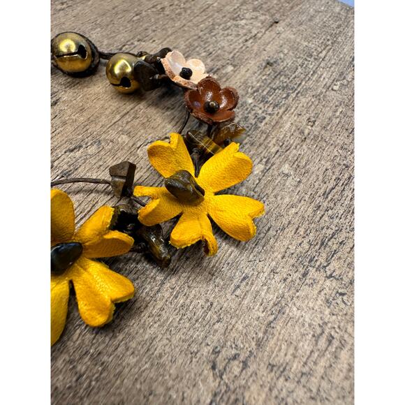 Handmade Genuine Leather Flower Bracelet w Rocks Yellow Bracelet Sustainable - Picture 2 of 8